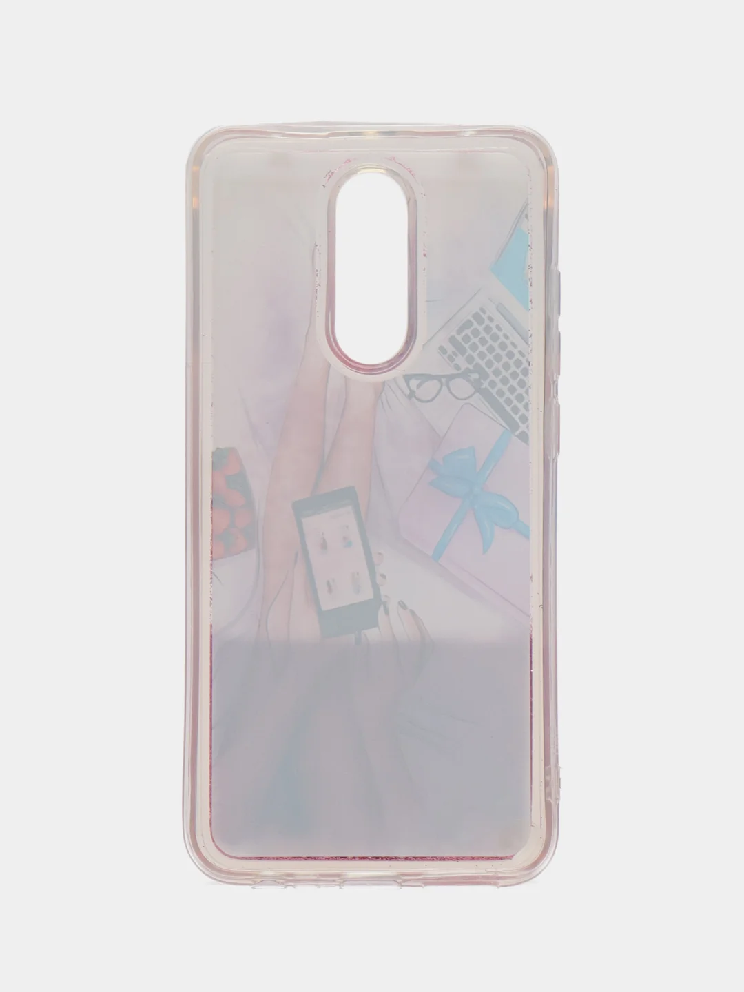 Розовый силиконовый чехол с жидкими блестками для Xiaomi Redmi 8