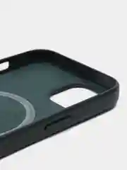 Тёмно-зелёный чехол MagSafe для iPhone 13 кожаный BROSCORP с бортиком защитой камер микрофиброй, экокожа