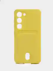 Желтый чехол для Samsung Galaxy S23 (Самсунг Галакси С23) силиконовый, с карманом для карты