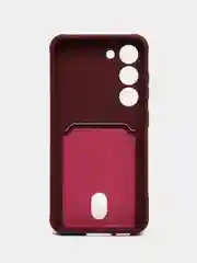 Бордовый чехол для Samsung Galaxy S23 (Самсунг Галакси С23) силиконовый, с карманом для карты