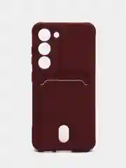 Бордовый чехол для Samsung Galaxy S23 (Самсунг Галакси С23) силиконовый, с карманом для карты
