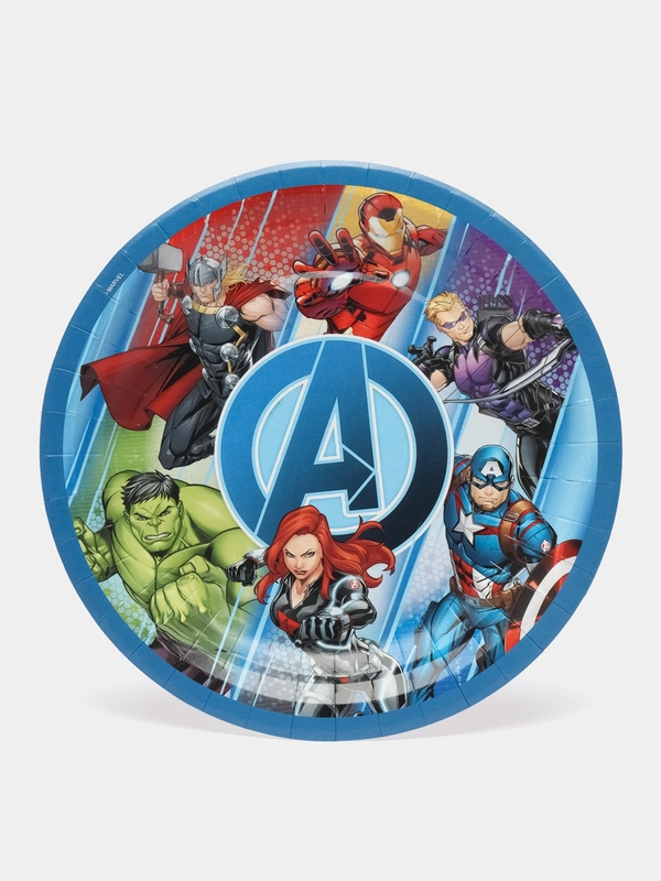 Marvel, набор бумажных тарелок, синий лого, 6 шт d=180 мм