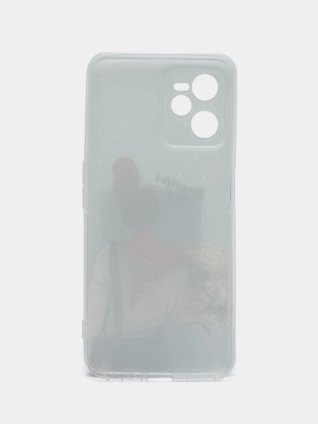 Тёмно-серый силиконовый чехол на Realme C35 / Реалми С35 прозрачный, с рисунком, защита камеры