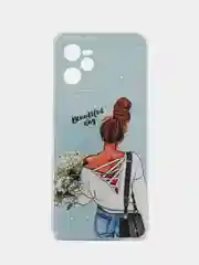 Тёмно-серый силиконовый чехол на Realme C35 / Реалми С35 прозрачный, с рисунком, защита камеры