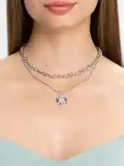 Серебряный колье, двойные цепи с монеткой 8 марта