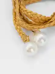 Золотой пояс плетеный декоративный, тонкий, с жемчугом