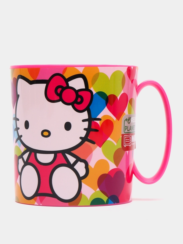 Кружка пластиковая (для СВЧ, 350 мл). Hello Kitty Сердечки