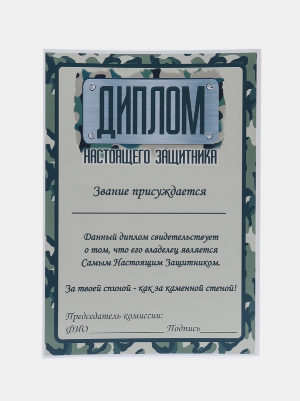 Диплом настоящего защитника, формат А4