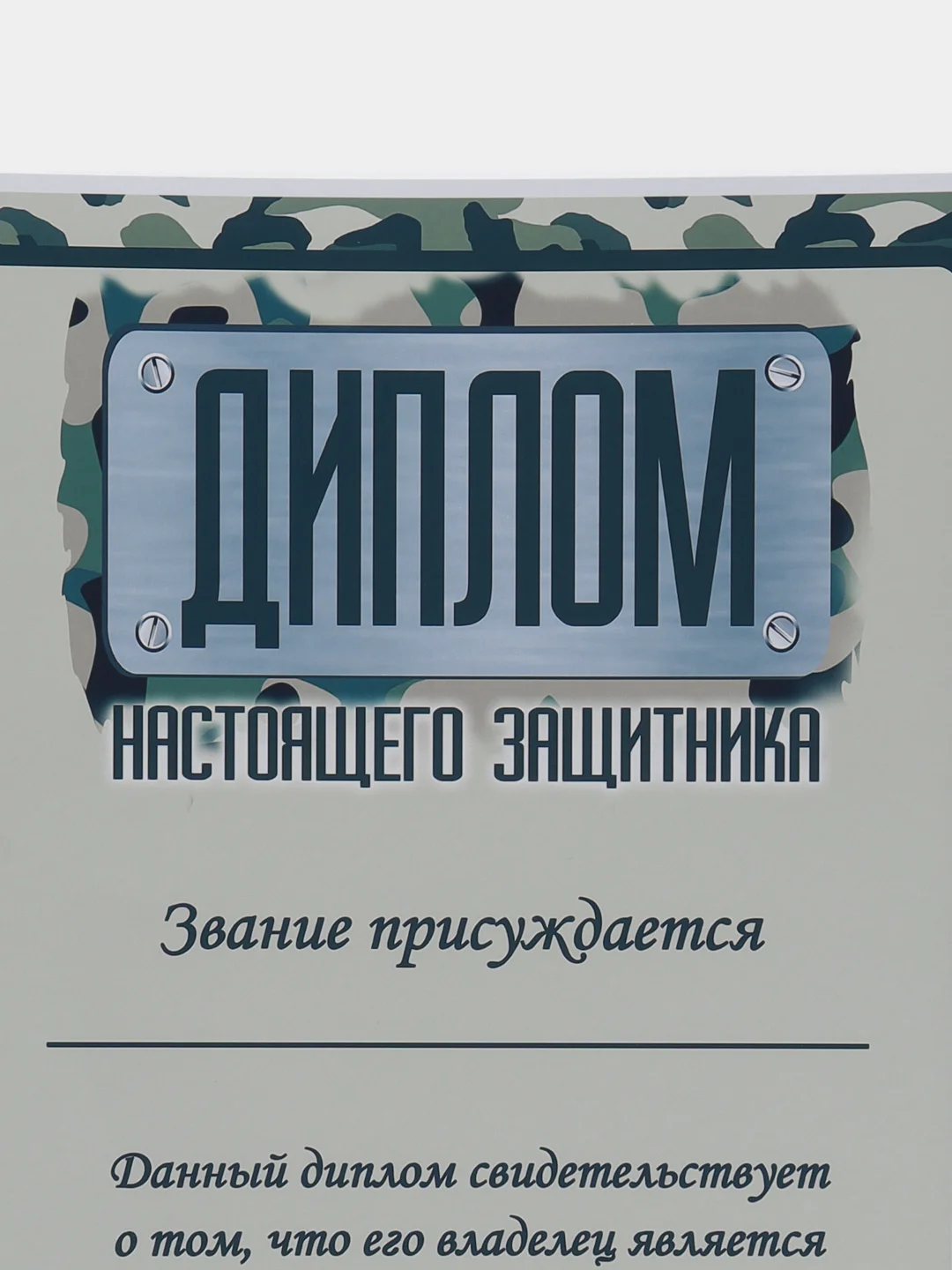 Диплом настоящего защитника, формат А4