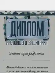 Диплом настоящего защитника, формат А4