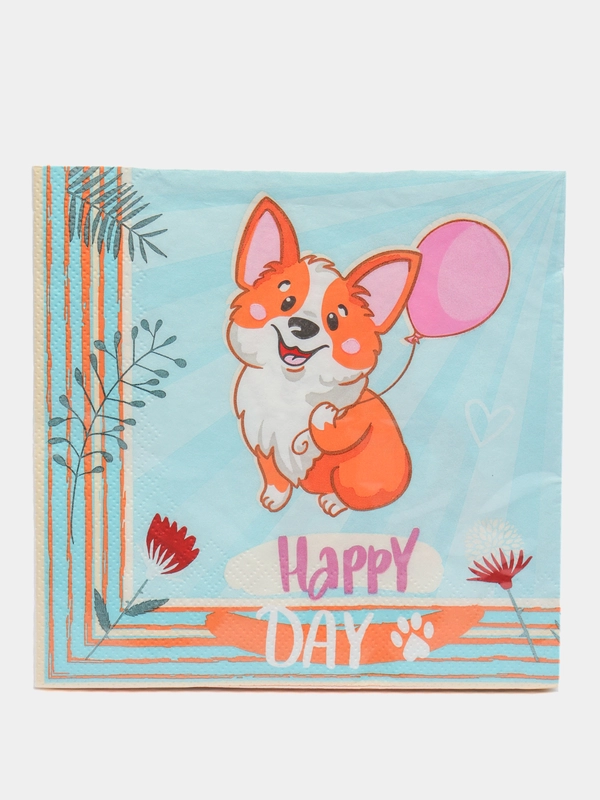 Салфетки бумажные трехслойные "Корги", 33*33 см, 20 шт
