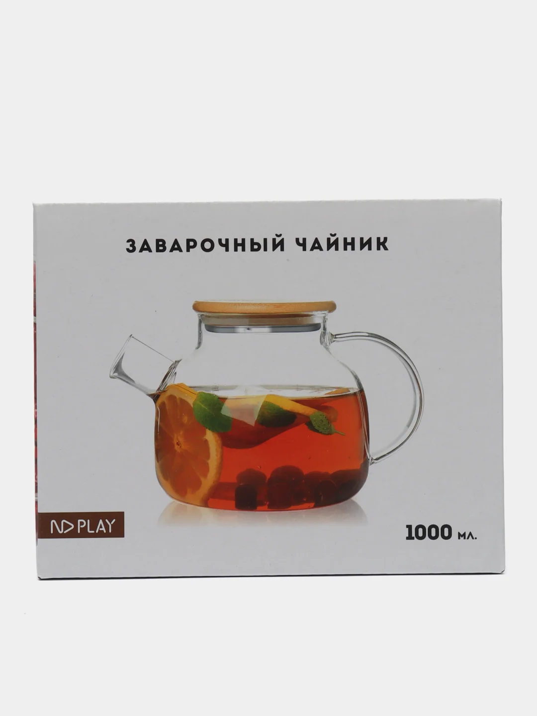 Заварочный чайник с бамбуковой крышкой, в подарочной упаковке, 1000 мл, стекло