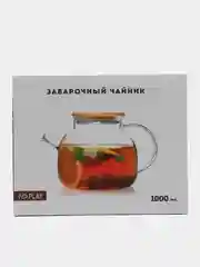 Заварочный чайник с бамбуковой крышкой, в подарочной упаковке, 1000 мл, стекло