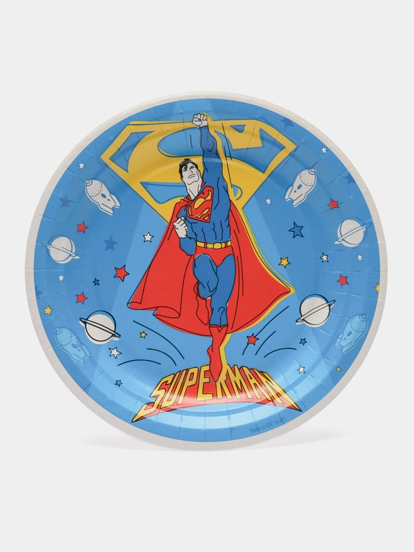 Superman, набор бумажных тарелок, желтый лого, 6 шт d=180 мм