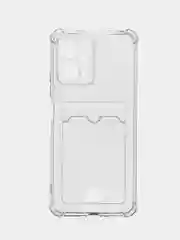 Прозрачный противоударный чехол BROSCORP для Xiaomi Poco X5 5G силиконовый с карманом для карт