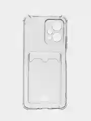 Прозрачный противоударный чехол BROSCORP для Xiaomi Poco X5 5G силиконовый с карманом для карт