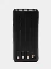 Черный внешний аккумулятор, 30000 mAH, со встроенными кабелями, Power Bank