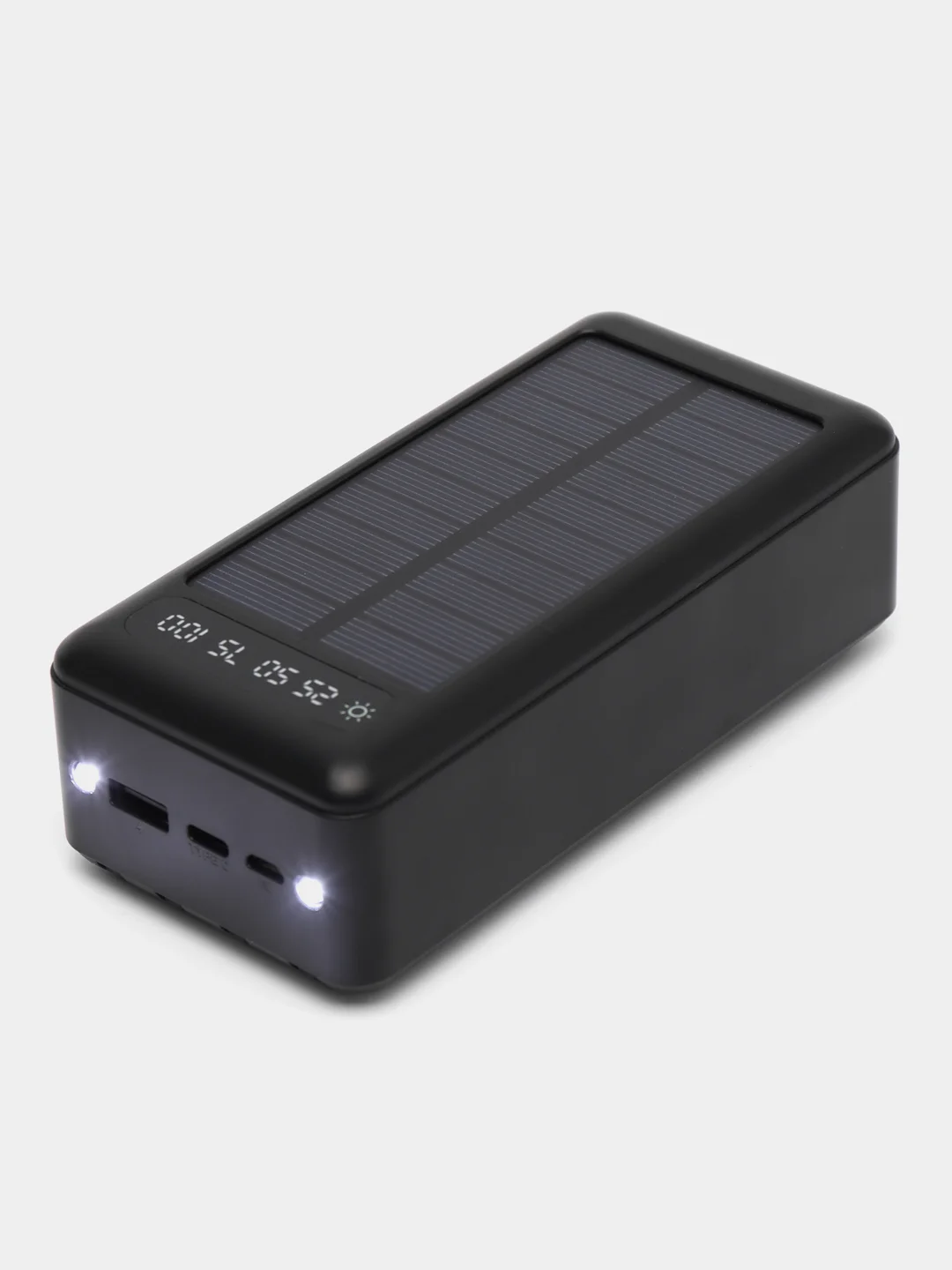 Угольный внешний аккумулятор Power bank, 50000 mAh, на солнечной батарее, со встроенными проводами