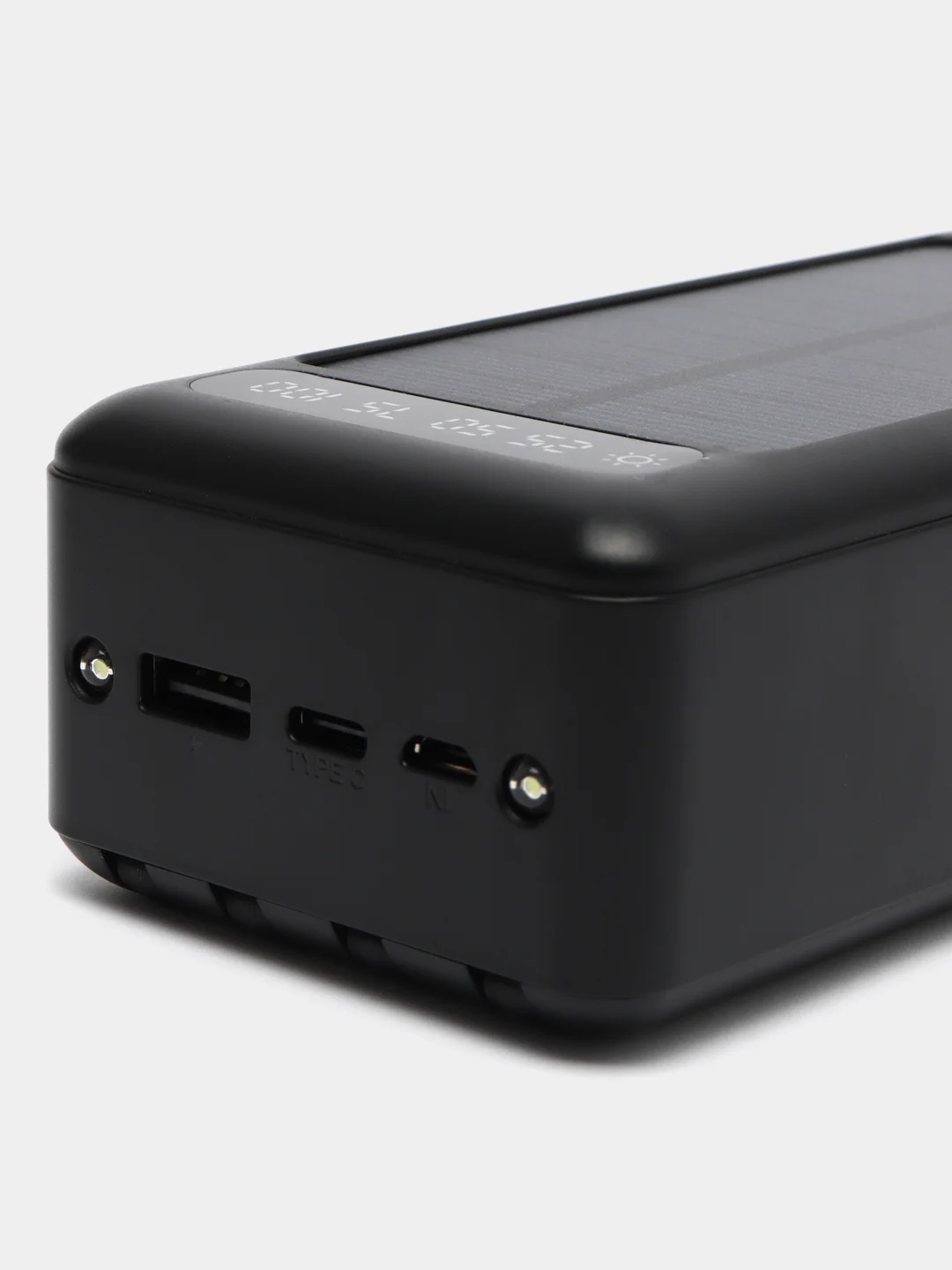 Угольный внешний аккумулятор Power bank, 50000 mAh, на солнечной батарее, со встроенными проводами