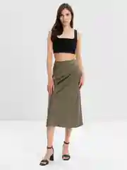 Хаки юбка миди из экошелка