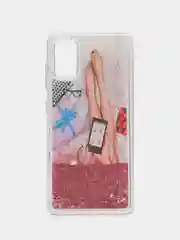Розовый силиконовый чехол с жидкими блестками для Samsung A41