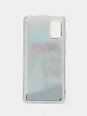 Синий силиконовый чехол с жидкими блестками для Samsung A41