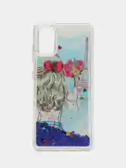 Синий силиконовый чехол с жидкими блестками для Samsung A41