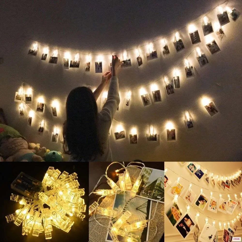 Белый электрогирлянда интерьерная для фотографий  "Прищепки"  3 м, 20 LED