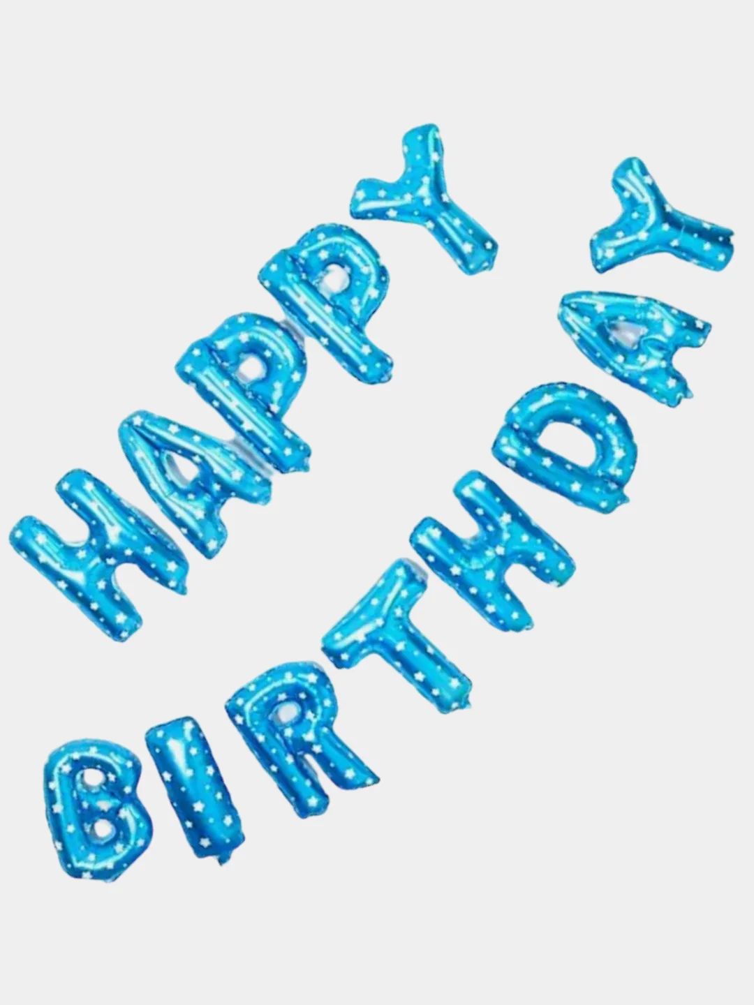 Голубой гирлянда-растяжка из воздушных шаров "С днем рождения" / "Happy Birthday", на праздник