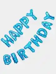 Голубой гирлянда-растяжка из воздушных шаров "С днем рождения" / "Happy Birthday", на праздник