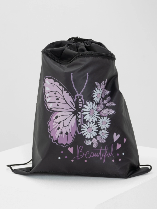 Сумка мешок для сменной обуви Brauberg, с петлёй, карман на молнии, Butterfly, 271607
