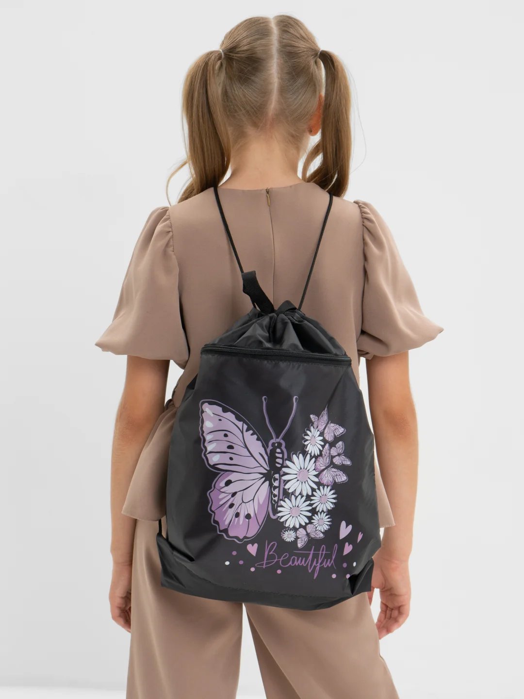 Сумка мешок для сменной обуви Brauberg, с петлёй, карман на молнии, Butterfly, 271607
