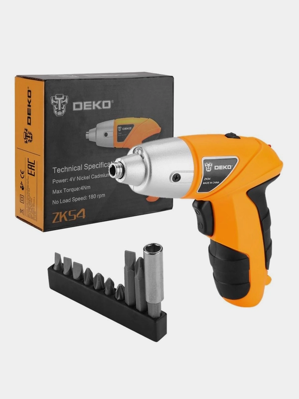 Аккумуляторная отвертка DEKO ZKS4, 4В, 0.6 Ач, з/у  с набором оснастки 10 шт