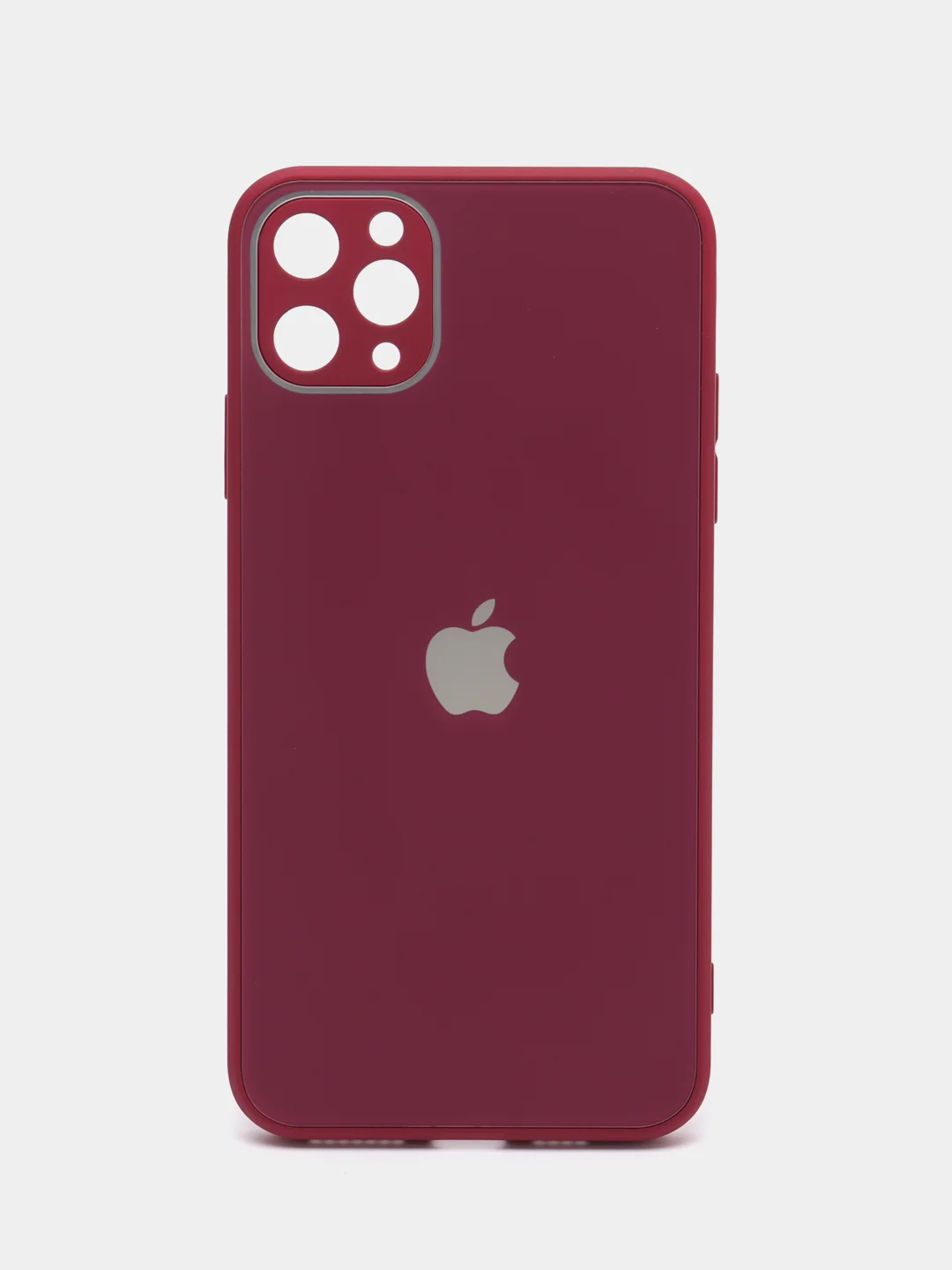 Багровый чехол для iPhone (Айфон) 11 и 11 Pro Max с прямыми бортами под 12 айфон, стеклянный