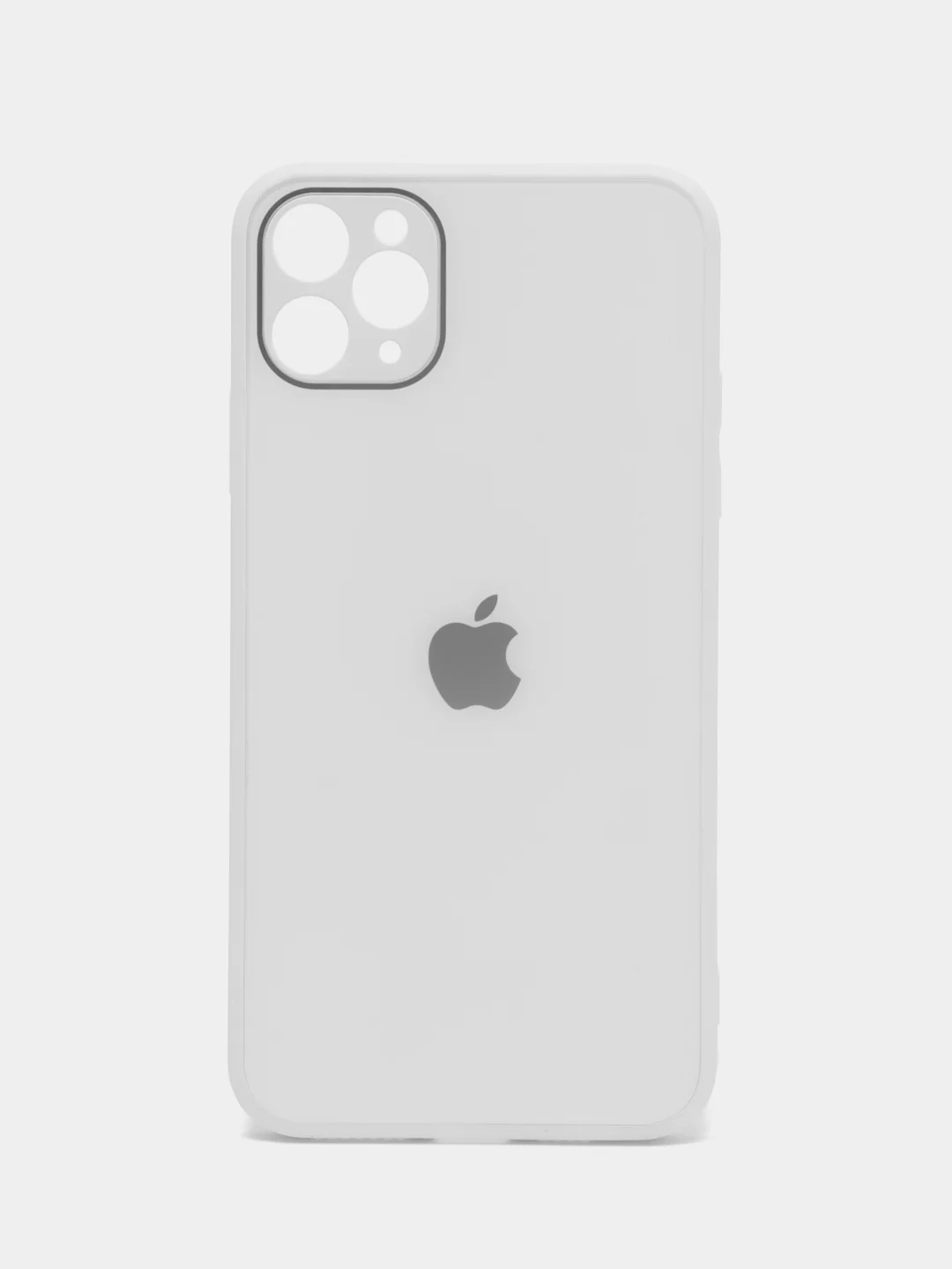 Белый чехол для iPhone (Айфон) 11 и 11 Pro Max с прямыми бортами под 12 айфон, стеклянный