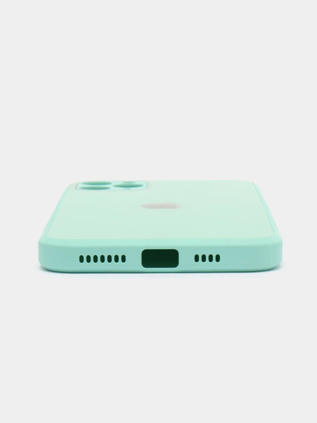 Бирюзовый чехол для iPhone (Айфон) 11 и 11 Pro Max с прямыми бортами под 12 айфон, стеклянный