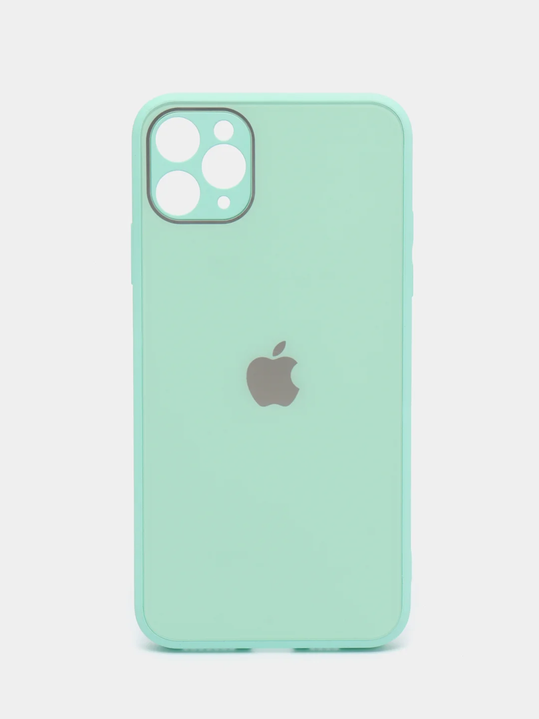 Бирюзовый чехол для iPhone (Айфон) 11 и 11 Pro Max с прямыми бортами под 12 айфон, стеклянный
