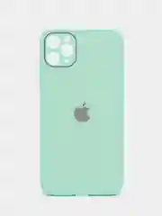Бирюзовый чехол для iPhone (Айфон) 11 и 11 Pro Max с прямыми бортами под 12 айфон, стеклянный