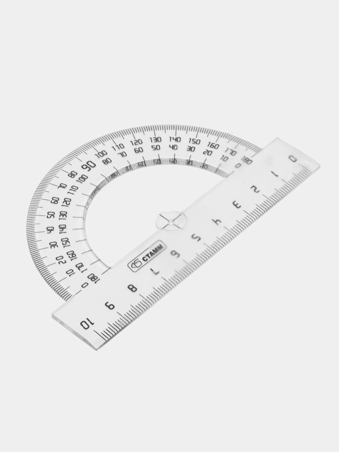 Транспортир 10см, 180 градусов, полистирол, прозрачный бесцветный