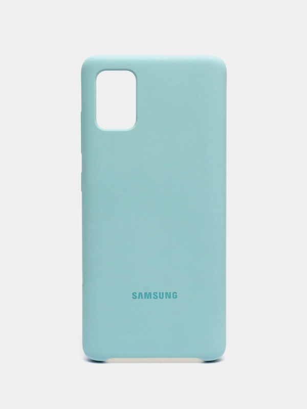Чехол силиконовый для Samsung Galaxy A51 накладка бампер прозрачный / черный / голубой