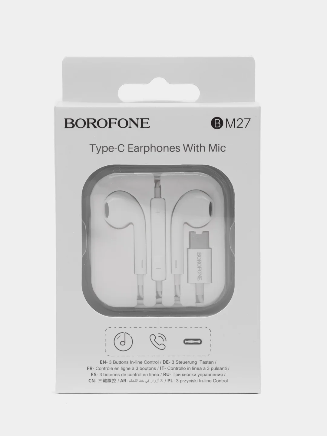 Белый проводные наушники BOROFONE BM27, с регулятором громкости, длина 1,2 м, Type-C