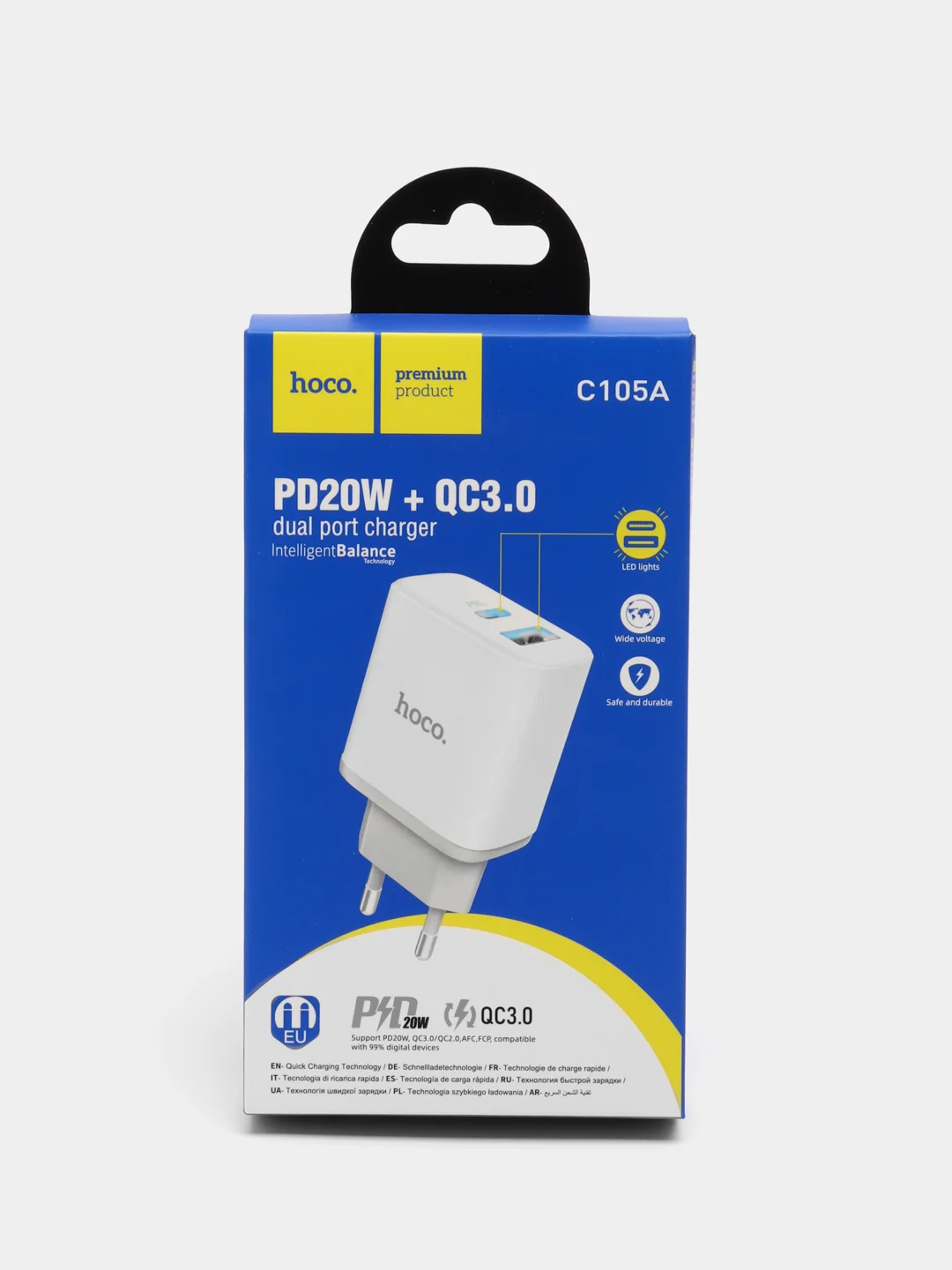 Белый блок питания 20W для быстрой зарядки QC3.0 Hoco C105A с двумя разъёмами