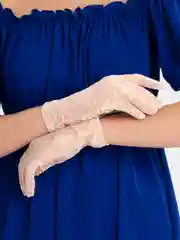 Пудровый перчатки женские кружевные, прозрачные, ажурные, гипюровые