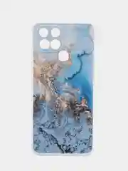 Голубой чехол на Infinix SMART 6 / Инфиникс Смарт 6 прозрачный, с рисунком, защита камеры