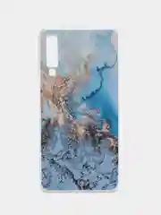 Голубой силиконовый чехол на Samsung Galaxy A7 2018 / Самсунг A7 2018 с рисунком, защита камеры