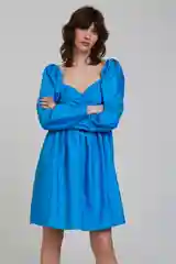Синий платье женское в стиле baby doll из чистого хлопка Incity