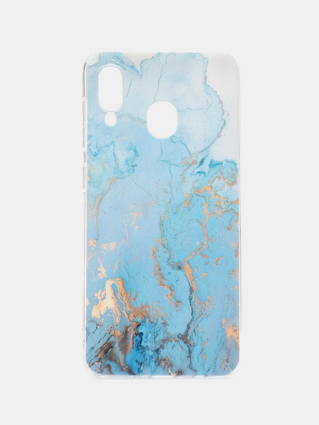 Светло-синий силиконовый чехол на Samsung Galaxy A30/A20 / Самсунг А30/А20 с рисунком, защита камеры
