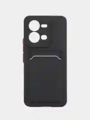 Черный чехол силиконовый для Vivo V25/V25E (Виво В25/В25Е), с карманом для карт