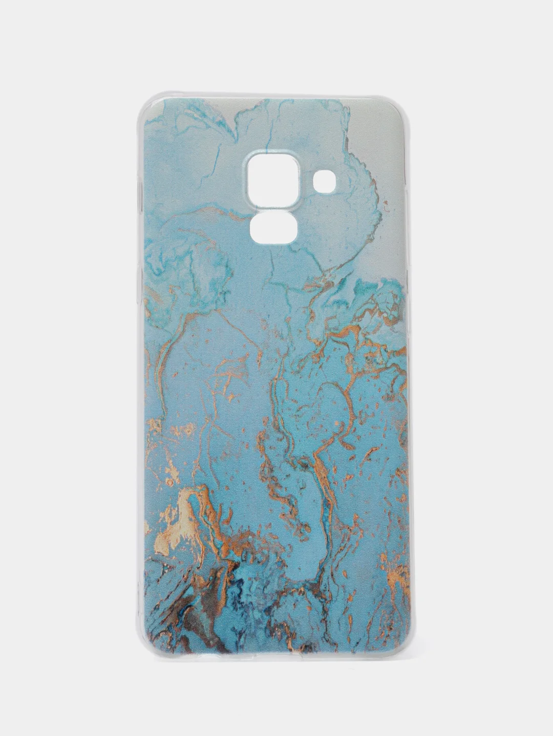 Светло-синий силиконовый чехол на Samsung Galaxy A8 2018 / Самсунг A8 2018 с рисунком, защита камеры