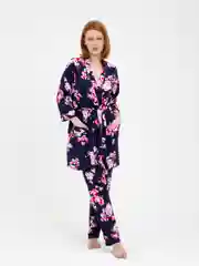 Розовый комплект женский, тройка: майка, брюки, халат, Lilians